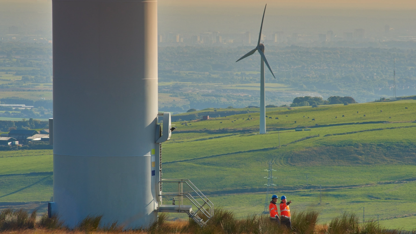 Solar farm workers in a field