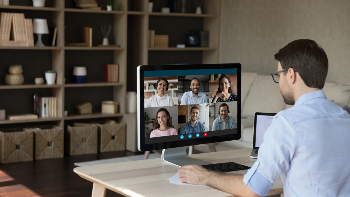 man participating in a video conference man participating in a video conference